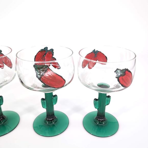 Libbey Cactus Hand Painted Signed 16 oz Margarita Cocktail Glass - Set of 4 -GUC - Picture 6 of 15